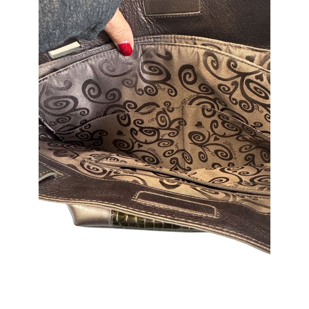 Brighton Jetson Laptop Tote Green Croc Embossed Patent Leather 14 Inch - Picture 10 of 12